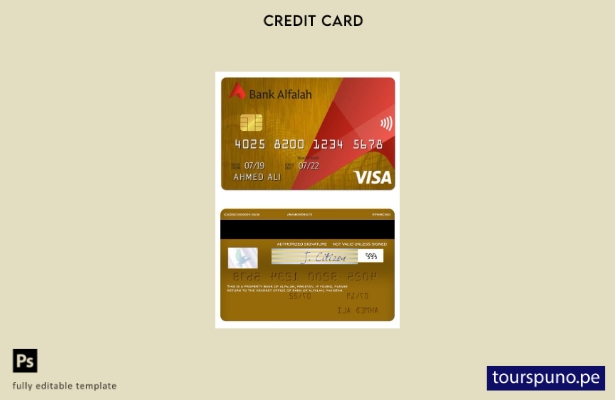 lista para imprimir plantilla de tarjeta de crédito visa dorada del Banco de Alf